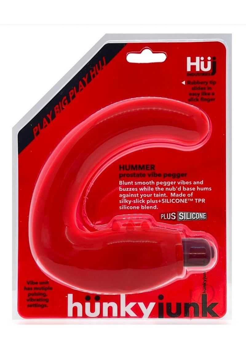 Hunkyjunk Hummer Vibrating Prostate Pegger Neon Pink packaging showcasing its sleek design and features.