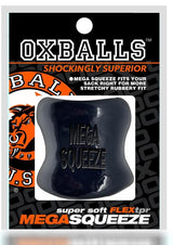 Oxballs Mega Squeeze Ergofit Ballstretcher Black packaging with description and logo.