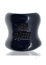 Oxballs Mega Squeeze Ergofit Ballstretcher Black showcasing its ergonomic design and bold text.