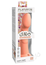 Dillio Platinum Super Eight Silicone Dildo 8 inch Orange in packaging, showcasing premium silicone and vibrant color.