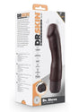 Dr Skin Silicone Dr Steve Vibrating Dildo 7 inch Dark product packaging showing features and design.