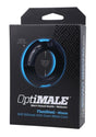 OptiMALE Flexisteel Soft Silicone Cock Ring 35mm Black packaging showcasing internal metal core design.