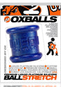 Oxballs Neo Tall Silicone Ball Stretcher Large Blue in premium liquid platinum silicone packaging.