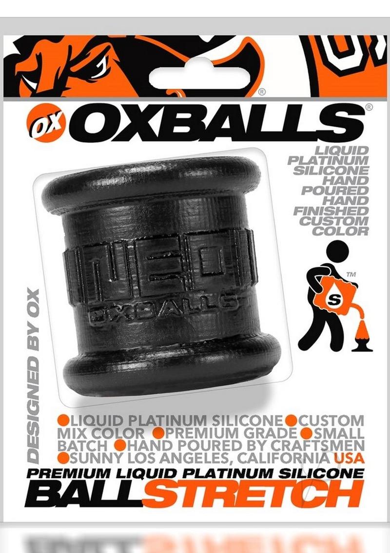Oxballs Neo Tall Silicone Ball Stretcher Large Black - sleek silicone ball stretcher with industrial detailing.