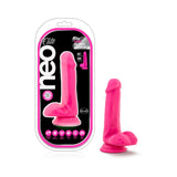 Neo Elite 6 inches Silicone Dual Density Dildo with Balls Neon Pink