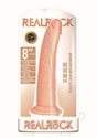 RealRock Slim Realistic Dildo Suction Cup 8 inch Vanilla packaging with realistic design features.