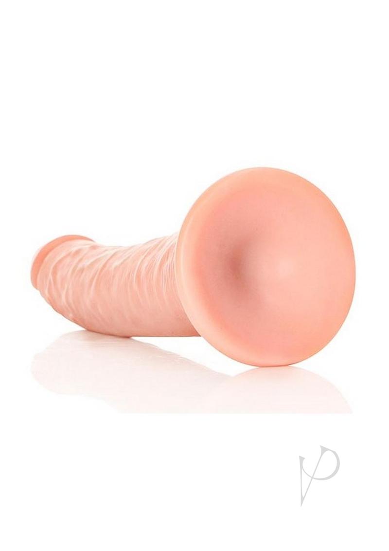 RealRock Slim Realistic Dildo Suction Cup 8 inch Vanilla with realistic veins and firm soft touch design.