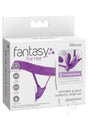 Fantasy For Her Ultimate G-Spot Butterfly Strap-On Purple packaging showcasing features and design.