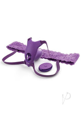 Fantasy For Her Ultimate G-Spot Butterfly Strap-On Purple on a lacy waistband with adjustable straps.