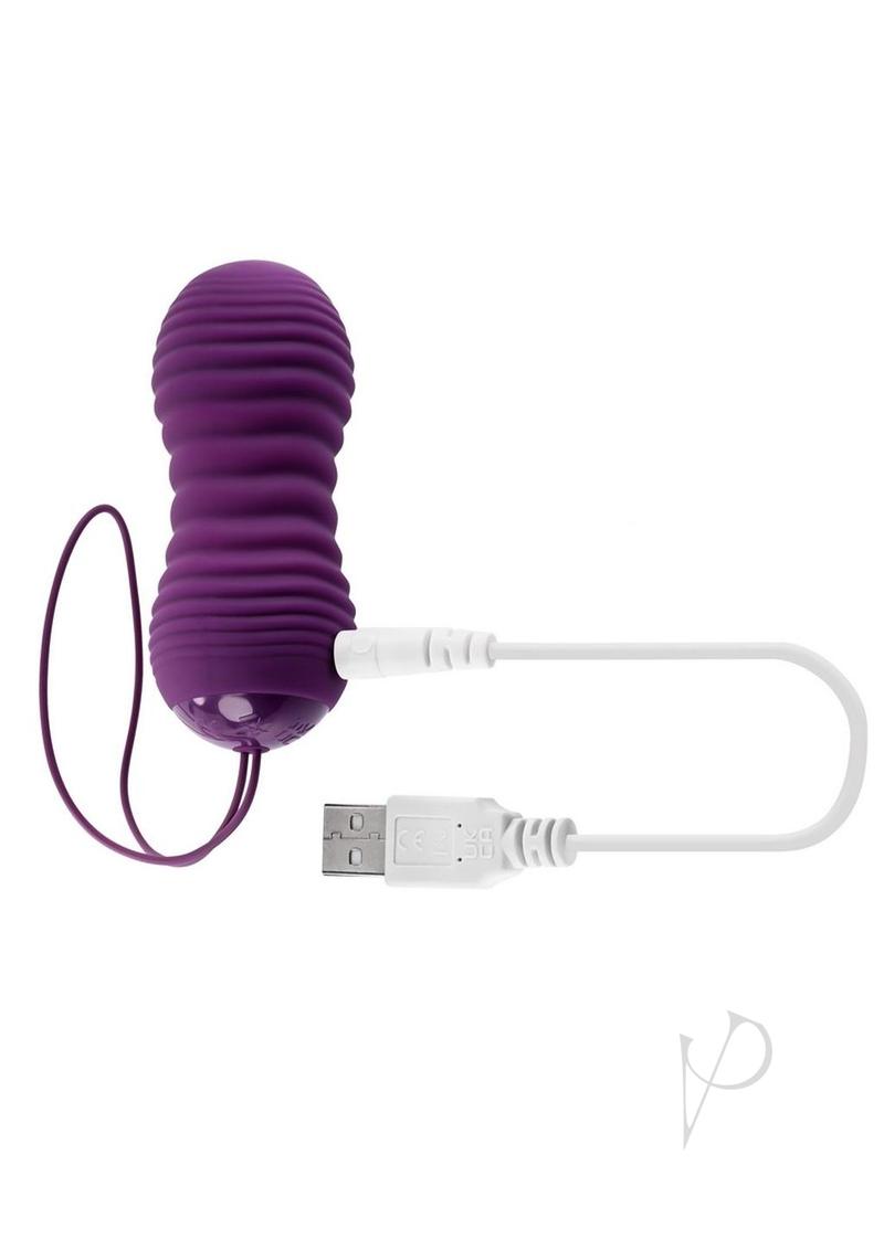 Eager Egg Silicone Vibrating Egg Remote Control Purple, USB rechargeable with textured silicone surface.