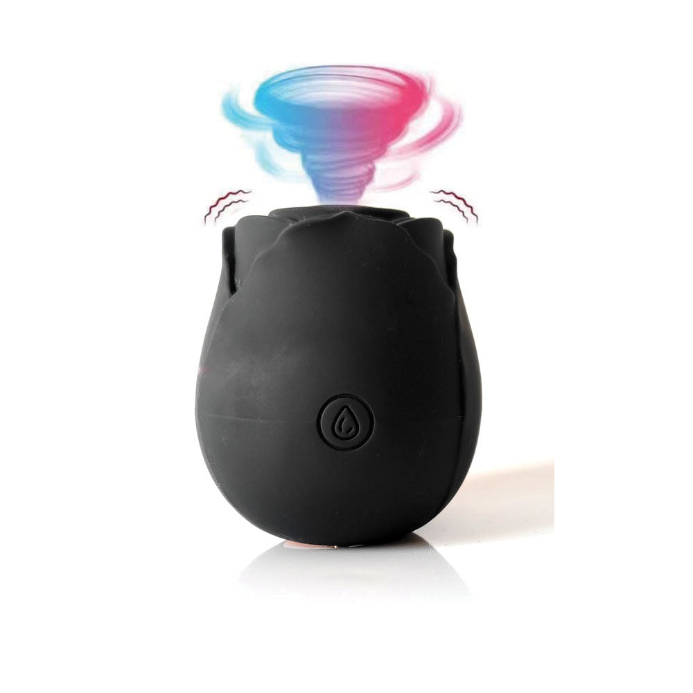 Black Sucking Rose Clitoral Stimulator with sucking vibration feature, showcasing a sleek, ergonomic design.