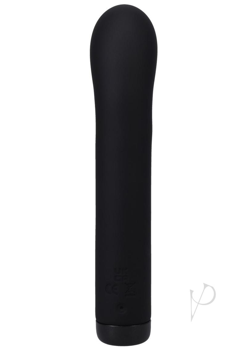 In a Bag Silicone Rechargeable G-Spot Vibrator Black in sleek black silicone for precise stimulation.