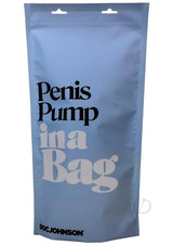 In a Bag Bulb Vacuum Penis Pump Clear packaging design by Doc Johnson in light blue with bold black text.