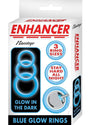 Enhancer Glow Rings Silicone Cockring Blue packaging featuring three glow-in-the-dark rings in graduated sizes.