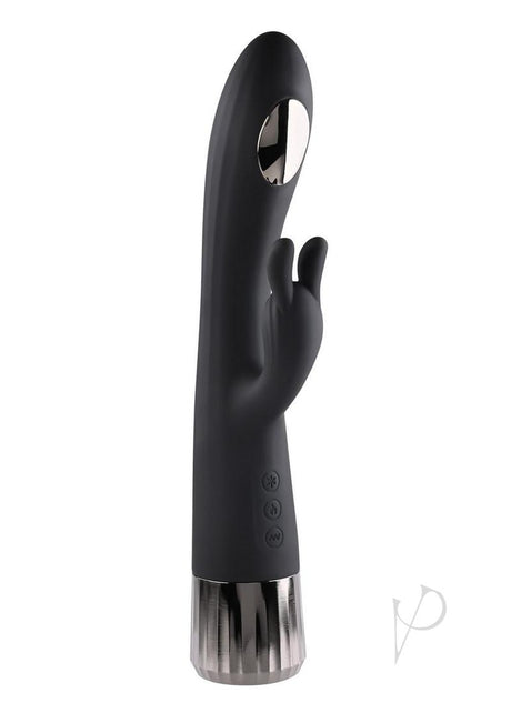 Evolved Heat Up and Chill G-Spot Rabbit Vibrator Black showcasing sleek design and dual stimulation features.