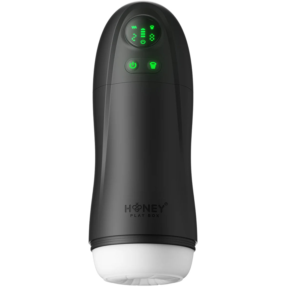 Honey Play Box Kai Pro Male Masturbator Black with app control and LED indicators.