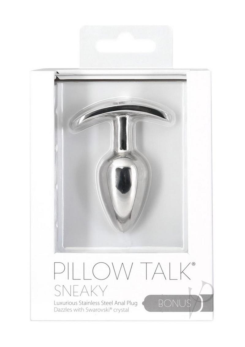 Pillow Talk Sneaky Luxurious Stainless Steel Anal Plug in packaging showcasing its elegant design and Swarovski crystal accent.