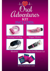 Oral Adventures Play With Me Kit includes vibrating cock ring, tongue vibrator, blindfold, gel, and adventure cards.