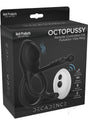 Decadence Octopussy Vibrating Cock Ring Remote Black packaging featuring remote control and clitoral stimulation features.