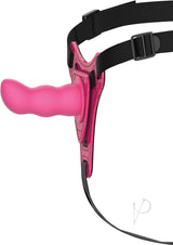 Stardust Switch Hitter Adjustable Silicone Strap-On Pink with adjustable harness and shaped shaft for versatile play.