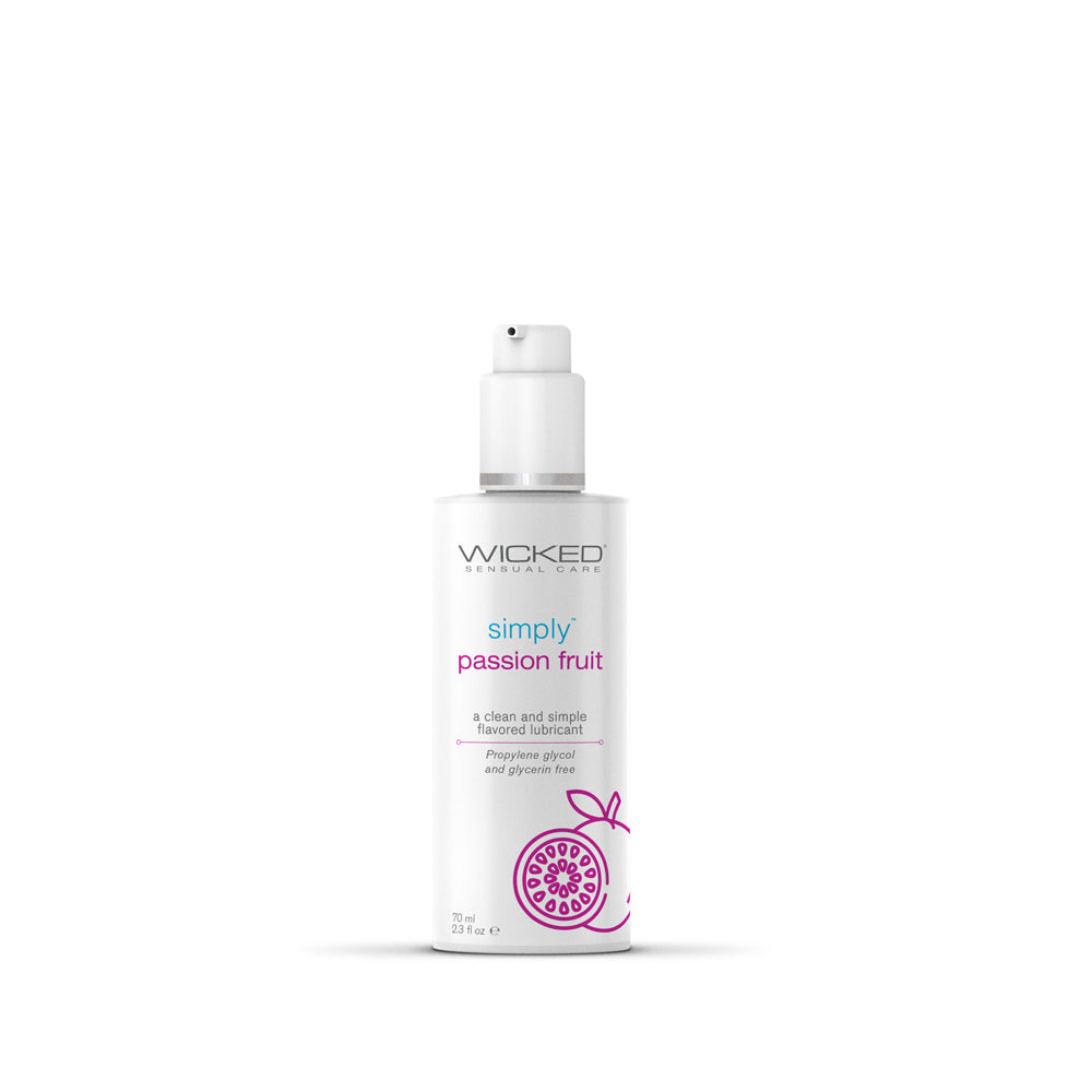 Wicked Simply Passion Fruit 2 Oz Flavored Lube in a clean, easy-to-use pump bottle for intimate moments.