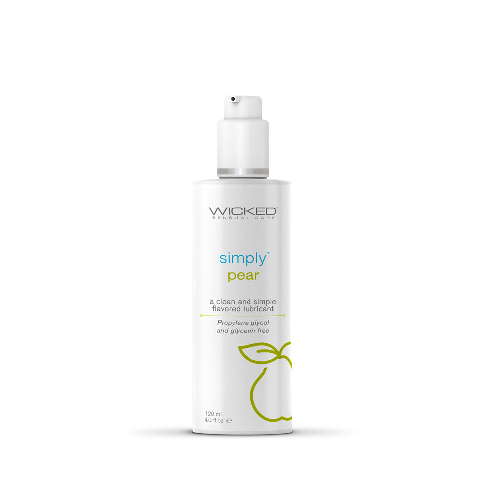 Wicked Simply Pear Glycerin Free Lubricant 4 Oz bottle with a clean and simple design and pear flavor.