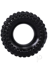 Rock Solid The Radial Cock Ring Black designed like a tire with textured ribbing for enhanced pleasure.
