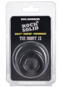 Rock Solid The 2X Donut Cock Ring Clear packaging displayed on a black background with product details.