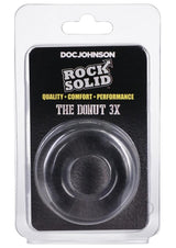 Rock Solid The 3X Donut Cock Ring Clear in packaging, designed for enhanced erections and comfort.
