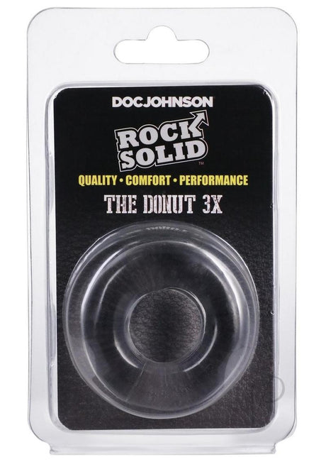 Rock Solid The 3X Donut Cock Ring Clear in packaging, designed for enhanced erections and comfort.
