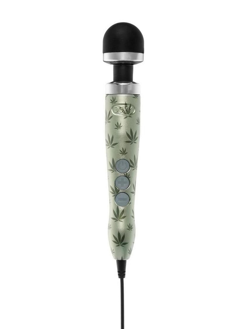 Doxy Die Cast 3 Wand Plug-In Wand Massager Cannabis Pattern with a cannabis leaf design, compact and sleek.