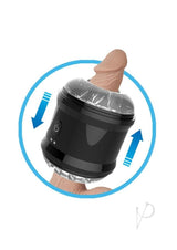 Dynamo Rechargeable Dual End Vibrating Masturbator Cup Black providing intense stimulation with dual-ended design.