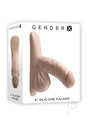Gender X Silicone Packer Dildo 4 inch Vanilla displayed in a box showing lifelike design and body-safe silicone material.