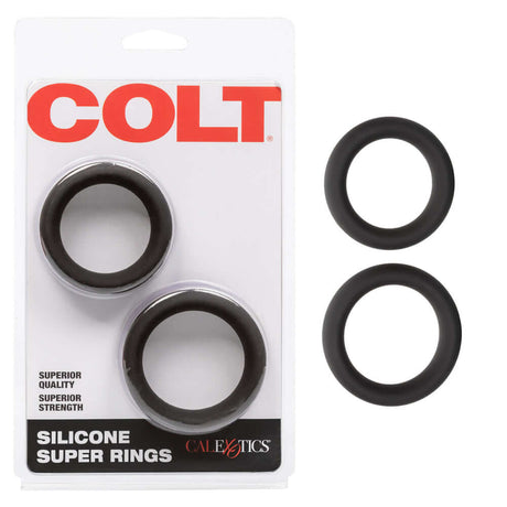 Colt Silicone Super Rings Black packaging featuring two durable silicone rings for enhanced performance.