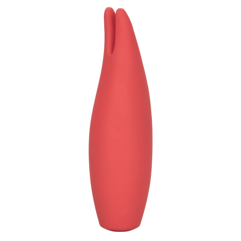 Red Hot Flare Red Rechargeable Massager showcasing sleek design and double flickering tips for ultimate pleasure.