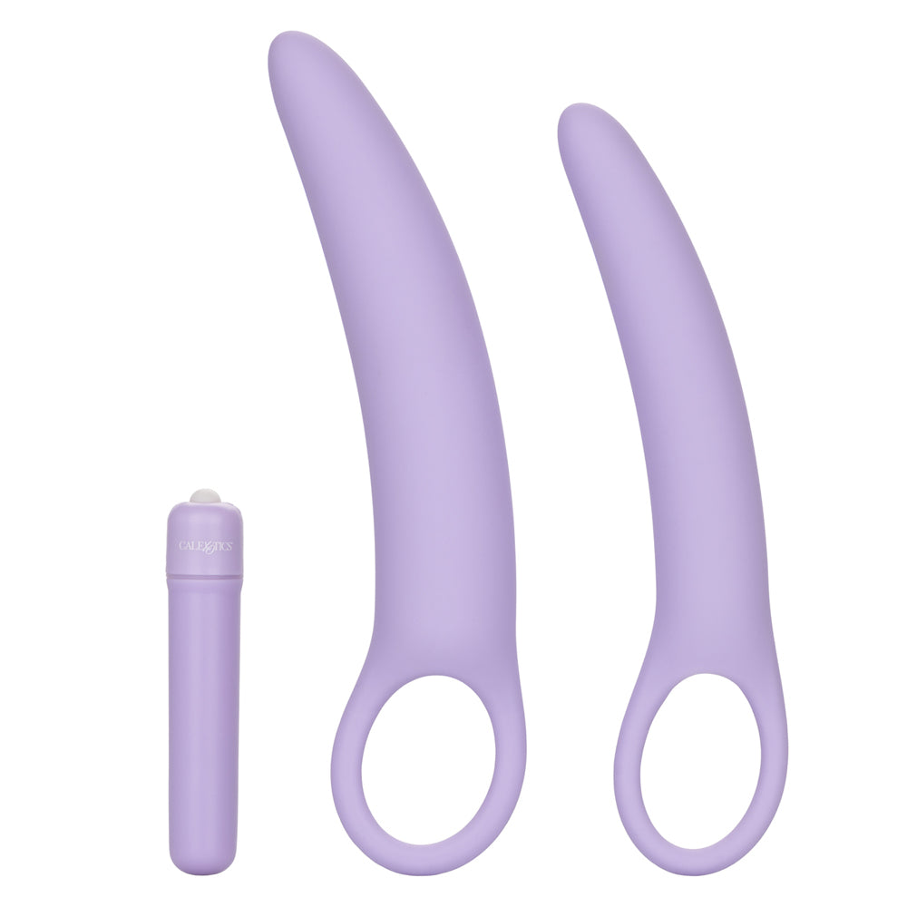 Dr Laura Berman Isabelle Set Of 2 Vibrating Dilators in purple silicone with a compact bullet vibrator.