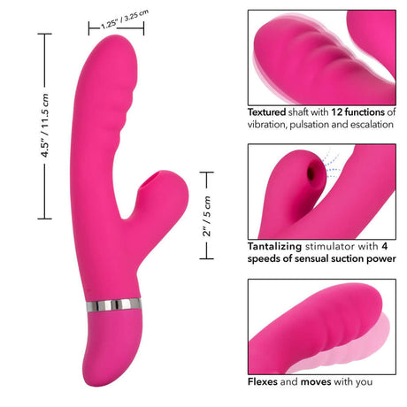 Foreplay Frenzy Pucker Suction Rabbit Vibrator with textured shaft and dual motors for stimulation.