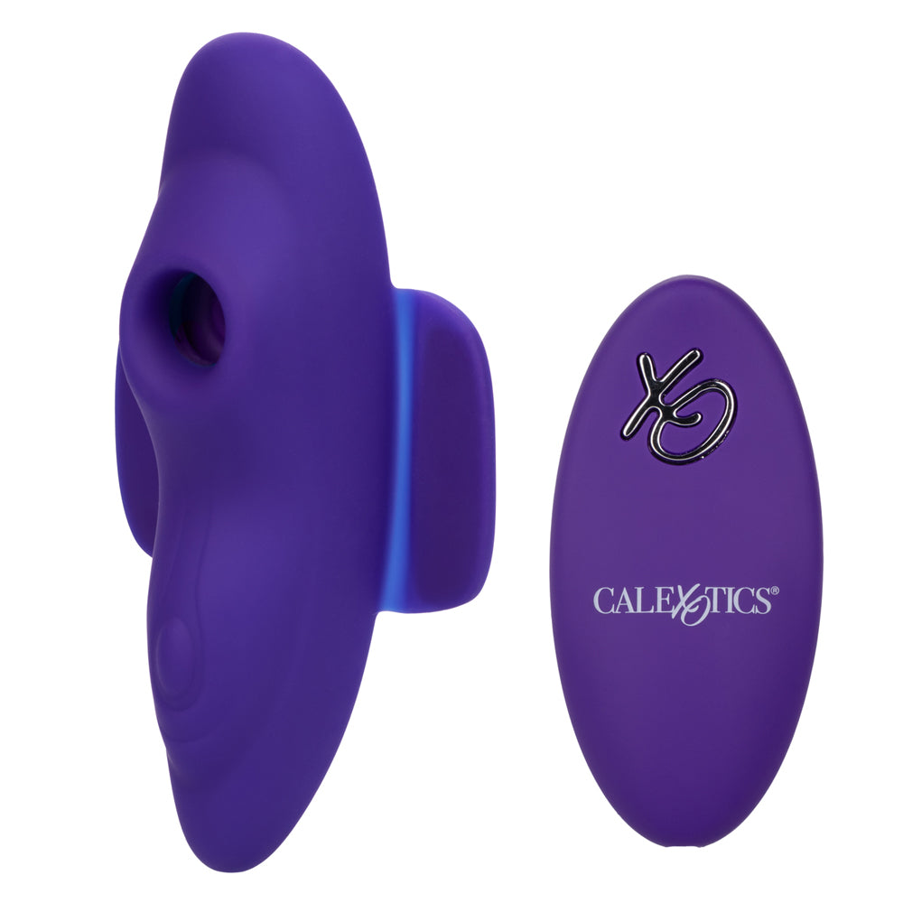 Lock-N-Play Remote Suction Panty Teaser Purple with remote control, designed for hands-free pleasure and discreet stimulation.