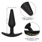 Boundless Slim Anal Plug Black with smooth and tapered design, 3 inches tall and flexible construction.