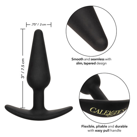 Boundless Slim Anal Plug Black with smooth and tapered design, 3 inches tall and flexible construction.