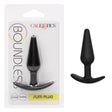 Boundless Slim Anal Plug Black in packaging, featuring a sleek and flexible design for comfortable use.