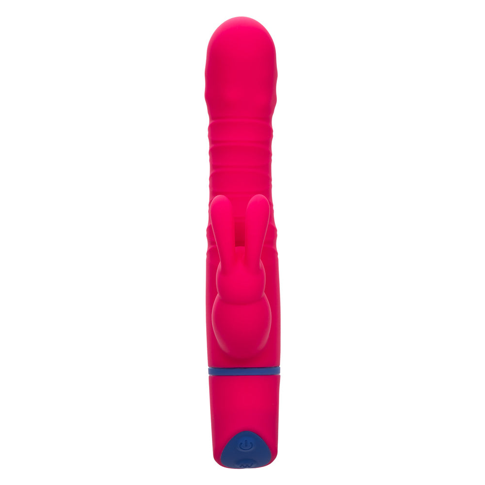 Love Bunny Beaded Spin Bunny Vibrator in vibrant pink color with textured shaft and playful bunny feature.