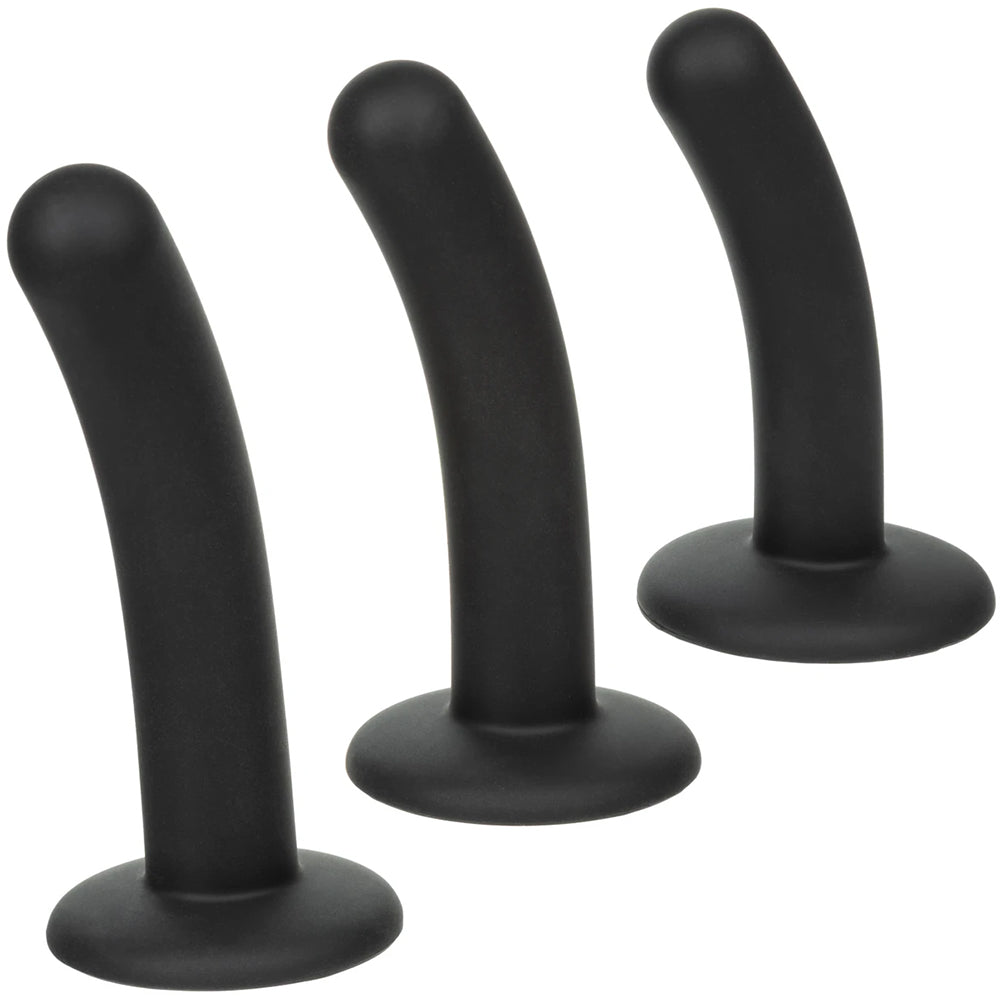 Onyxxx 3 Piece Silicone Curved Probe Set featuring three sleek, comfortably curved black silicone probes.