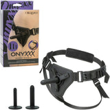 Onyxxx Peg & Play Silicone Pegging Kit Black with jock-style harness and silicone probes.