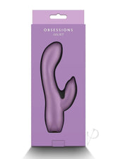 Obsessions Juliet Silicone Rabbit Vibrator Lavender in elegant packaging showcasing the dual-stimulation design.