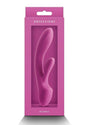 Obsessions Bonnie Rechargeable Silicone Rabbit Vibrator in a vibrant magenta packaging, showcasing its sleek design.