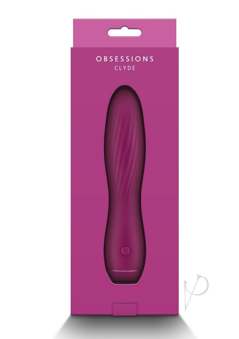 Obsessions Clyde Rechargeable Silicone Vibrator Magenta in elegant packaging designed for pleasure.