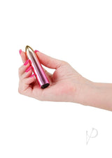 Hand holding the Chroma Sunrise Rechargeable Vibrator Medium Multicolor with a sleek design and colorful finish.