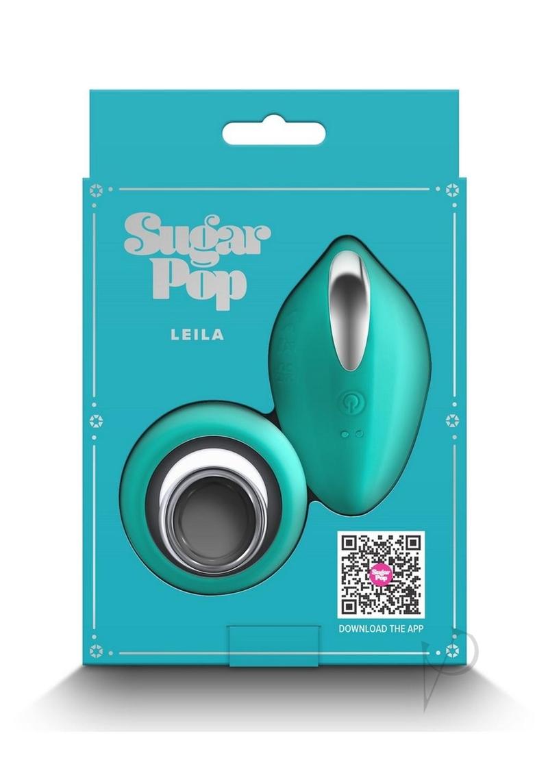 Sugar Pop Leila Rechargeable Silicone Panty Vibe Teal packaging displaying the product features and QR code.