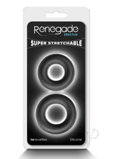 Renegade Erectus Silicone Cock Ring Black packaging featuring super stretchable design.